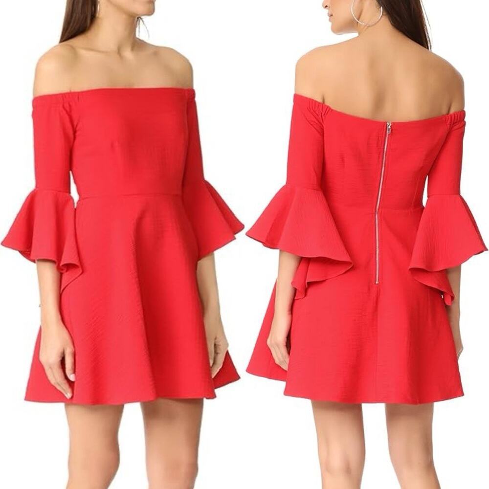 J.O.A Red Off Shoulder Mini Dress M Bell Sleeve Fit & Flare Holiday Valentines